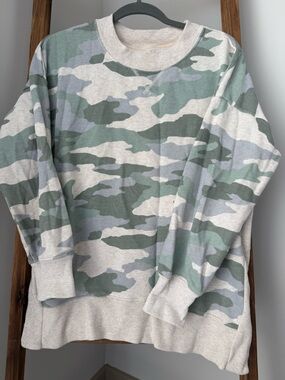 Camo Print Crewneck Sweatshirt in Sage & Cream